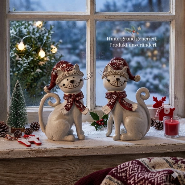Weihnachtliche Katze Minka 2er Set - Höhe ca. 11 cm